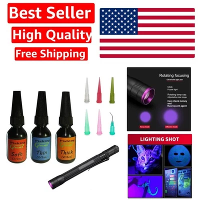 Combo integral de pegamento UV con luz LED - Perfecto para moscas de agua dulce y salada Foto 1 de 4