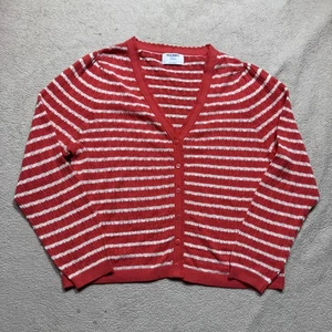 Old Navy Sweater Cardigan Womens XL Petite Red Stripe SoSoft Lite V Neck Button - Picture 1 of 13