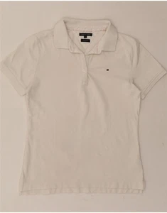 TOMMY HILFIGER Womens Classic Fit Polo Shirt UK 12 Medium White Cotton AR06 - Picture 1 of 3