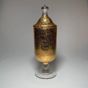 Vintage Glastonbury Lotus Glass 983-1 Gold Encrusted Candy Jar Dish w Lid 8.75" - Picture 1 of 17