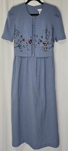 Abito vintage Miss Dorby taglia 8 con gilet attaccato a strati blu floreale plissettato anni 90 cottag - Foto 1 di 8