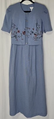 Vestido De Colección Miss Dorby Talla 8 con Chaleco Adjunto En Capas Azul Floral Plisado Años 90 Cabaña Foto 1 de 4