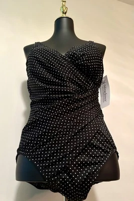 Nuevo con etiquetas Traje de baño Miraclesuit Oceanus negro a lunares de una pieza moldeador talla 14 Foto 1 de 4