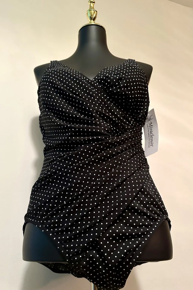 Nuevo con etiquetas Traje de baño Miraclesuit Oceanus negro a lunares de una pieza talla 14 Foto 1 de 4