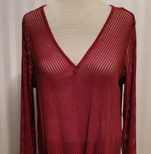 Siren Lily Maternity Womens Sz XL Sheer Mesh Layering Top Rust Stripe Twist Y2K  - Picture 1 of 9