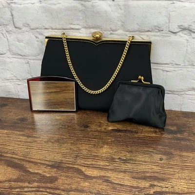 Vintage Coblentz Original Black Satin Gold Frame Evening Clutch Purse Coin Purse - Image 1 of 4