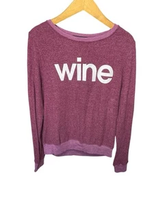 Wildfox S Red Burgundy Spellout 'Wine' Sweatshirt Shirt Top Long Sleeves - Picture 1 of 4