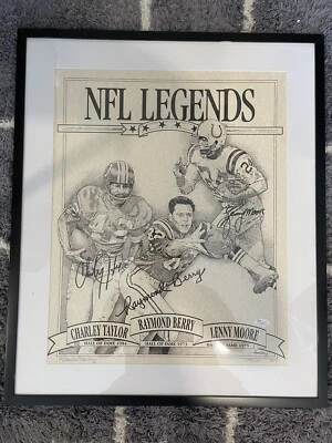 NFL HOF SIGNED 16x20 FRAMED PHOTO Raymond Berry, Lenny Moore, & Charley Taylor! - Image 1 of 4