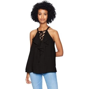 BCBG Maxazria Damen-Tanktop schwarz Schnürung Rüschen Größe Small - Bild 1 von 1