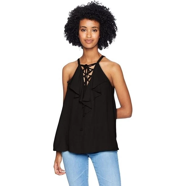 BCBG Maxazria Women's  Black Lace Up Ruffle Tank Top Size Small - Image 1 of 1