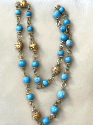 复古巴洛克金色珠子和绿松石陶珠 BoHo 项链 — 第 1/4 张图片