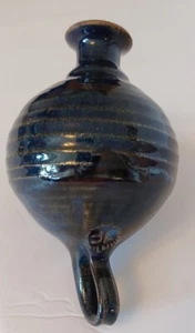 Vintage Round Ceramic Blue Glaze Vase/Olive Oil Dispenser Signed J.F Handmade - Imagen 1 de 8