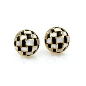 Tiffany & Co. Mother of Pearl & Onyx Inlaid Dome Post Clip Earrings - Picture 1 of 5