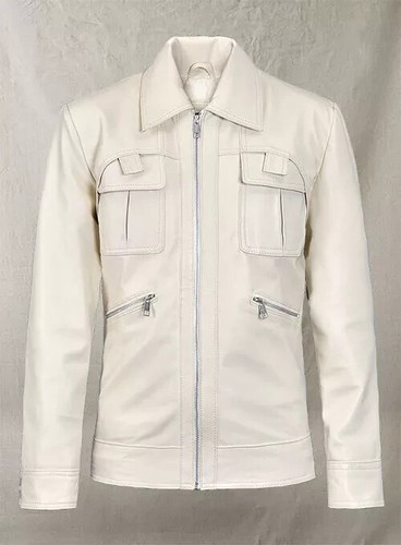 OFF WHITE Camicia uomo colletto giacca pelle bianco sporco stile biker abbigliamento invernale pura pelle di agnello