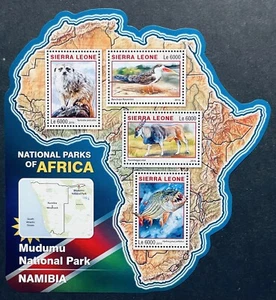 SIERRA LEONE NATIONAL PARKS OF AFRICA MAP SHAPED STAMPS SS 2016 MEERKAT ANIMALS - Picture 1 of 1