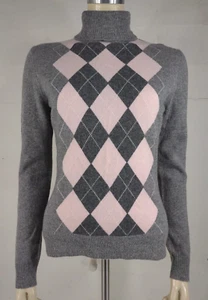 NWT Apt. 9 gray pink argyle 100% Cashmere turtleneck pullover sweater Medium - Picture 1 of 8
