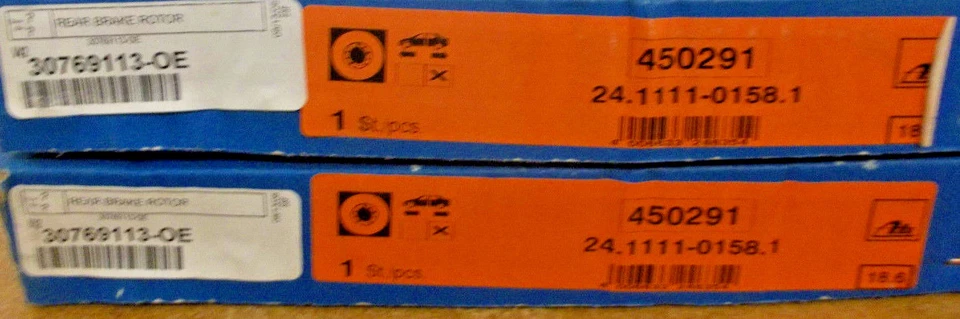 Rear Disc Brake Rotor, Pair (2) - Ate 450291 (Volvo 30769113) - Image 1 of 1