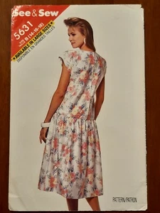 BUTTERICK PATTERN - 5631 LADIES DRESS LOW WAIST BACK BUTTONS 14-18 SEE&SEW UNCUT - Foto 1 di 2