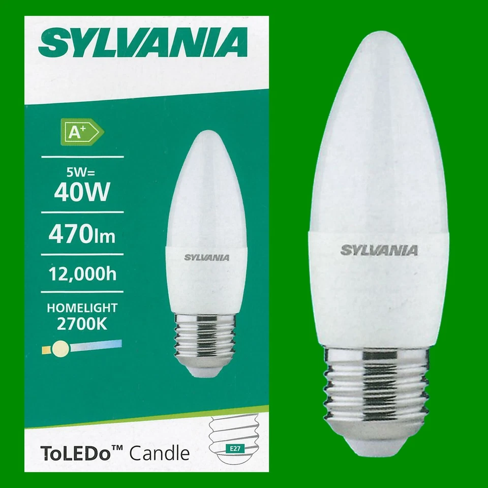12x 5W (=40W) LED Candle ES E27 Edison Screw Warm White 2700K 470lm Light Bulb - Image 1 of 1