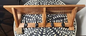 SOLID WOOD 4-HOOKS WALL MOUNTED (HANDCRAFTED IN INDIA) UNIQUE! - Picture 1 of 16