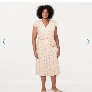 Vestido Midi Lauren Conrad Lunares Manga Acampanada Imitación Envolvente en 2X Nuevo con Etiquetas - Imagen 1 de 10