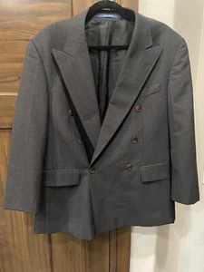 Traje Chaqueta Vintage CHAPS RALPH LAUREN 40S Gris Oscuro a Rayas Lana Doble Pecho - Imagen 1 de 14