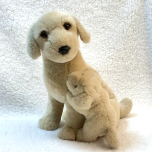 Vintage Fiesta Plush Golden Labrador & Puppy Hugging Stuffed Dog Set 11" EUC - Picture 1 of 8
