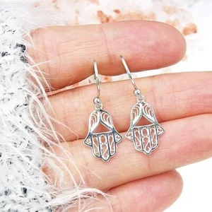 Hamsa Hand Earrings & 925 Sterling Silver Dangle Earrings - Picture 1 of 3