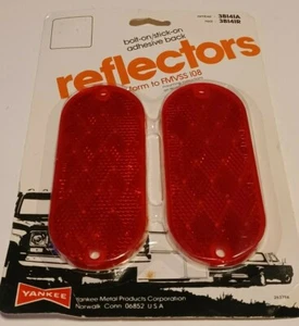 RED Stick-on Reflector(s) Truck RV 4-3/8" X 1-7/8" Oval Quick Mount USA 2-Pack - Picture 1 of 3