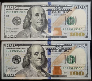Series 2017-A $100 Dollar Federal Reserve Notes - Consecutive Serial Numbers - Picture 1 of 2