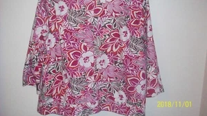 Koret PXL  top floral 2 side slit pockets 3/4 sleeves button down pink mauve whi - Picture 1 of 6