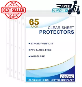 65 Pack Clear Sheet Protectors, 8.5 x 11 inch Page Protectors for 3 Ring Binder, - Picture 1 of 9