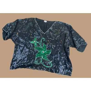 Vintage Royal Mohan Floral Sequined Evening Blouse Black Silk Womens Size L - Picture 1 of 7