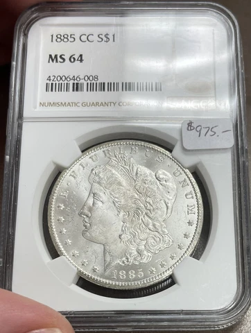 1885-cc $ NGC MS64 White Carson City Morgan Silver Dollar Cover
