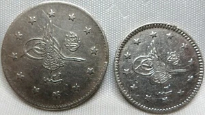 TURKEY silver pair 1 kurush 1293 /31 (1905 ) & 2 kurush 1293 /29 (1903) VF #C11 - Picture 1 of 2
