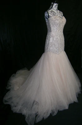 Jasmine 12 Wedding Dress Romantic Ball Gown Dark Ivory Tulle Bling Train $1,950 - Image 1 of 4