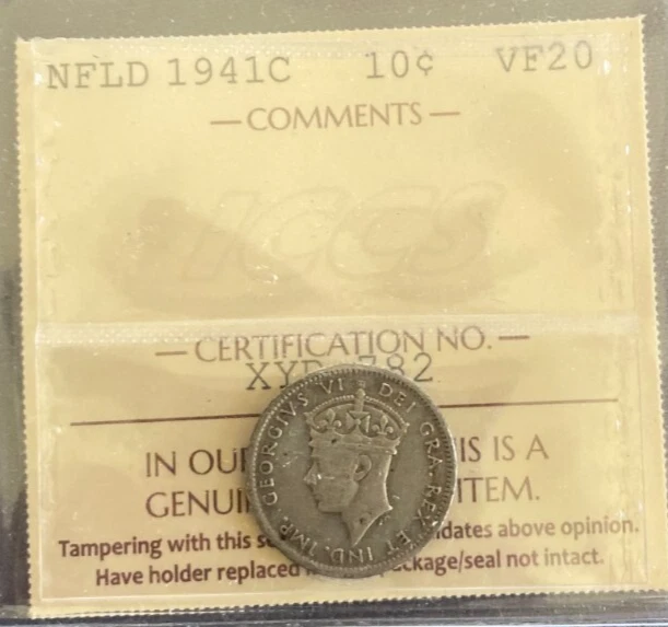 Newfoundland - 10 Cents - 1941C - ICCS Certified  - VF-20 - Image 1 of 3