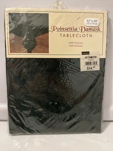Natco Home Christmas Tablecloth Poinsettia Damask 52x70 in Green Rectangle NEW - Picture 1 of 6