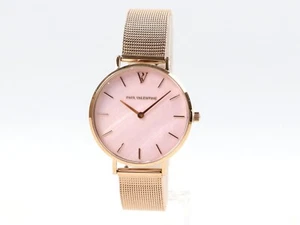 PAUL VALENTINE klassische Damenuhr 32mm Perlmutt rosa Mesh Armband Rosegold NEU