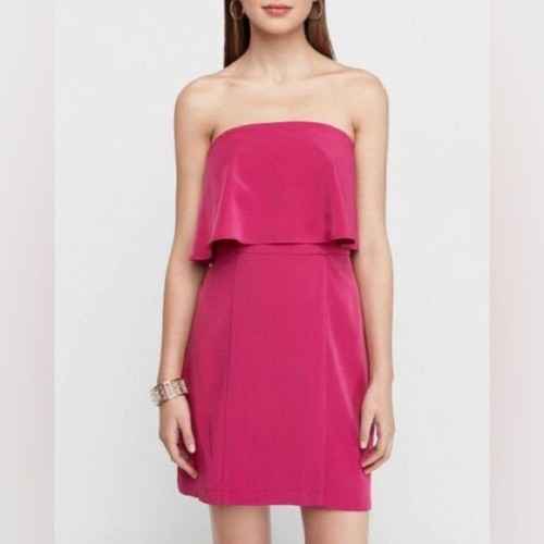 VALENTINO Mini abito rosa senza spalline con volant Express nuovo con etichetta taglia small