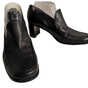 Apostrophe Tanner Black Leather Chunky Heeled Loafers Sz. 9 Y2K Academia Witchy - Picture 1 of 16