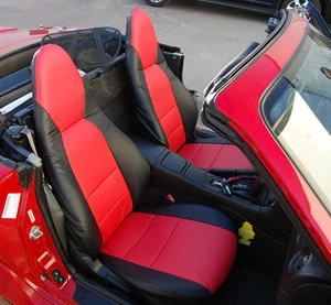 MAZDA MIATA 2001-2005 BLACK/RED VINYL CUSTOM MADE FIT FRONT SEAT COVERS - Picture 1 of 4