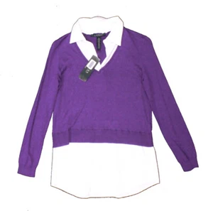 NWT - RALPH LAUREN Women's 'OVERLAY' Brilliant Purple LONG-SLEEVE SWEATER - S - Picture 1 of 2