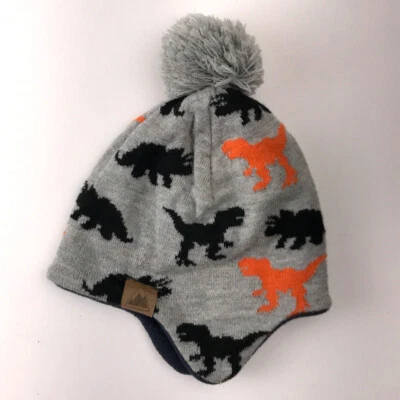 Sombrero de invierno de dinosaurio gris con pompón T-Rex Triceritops Foto 1 de 4