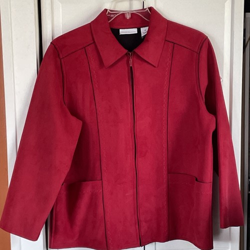 VETEMENTS Giacca Alfred Dunner rossa ecopelle scamosciata zip cuciture accento taglia 14P