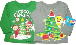 Baby Shork Cocomelon Christmas Tee Top Ollie JJ Yoyo Tom Snowman Tree Boys Girls - Picture 1 of 11