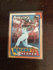 1990 Topps Ricky Henderson #7 Record Breaker Card Athletics