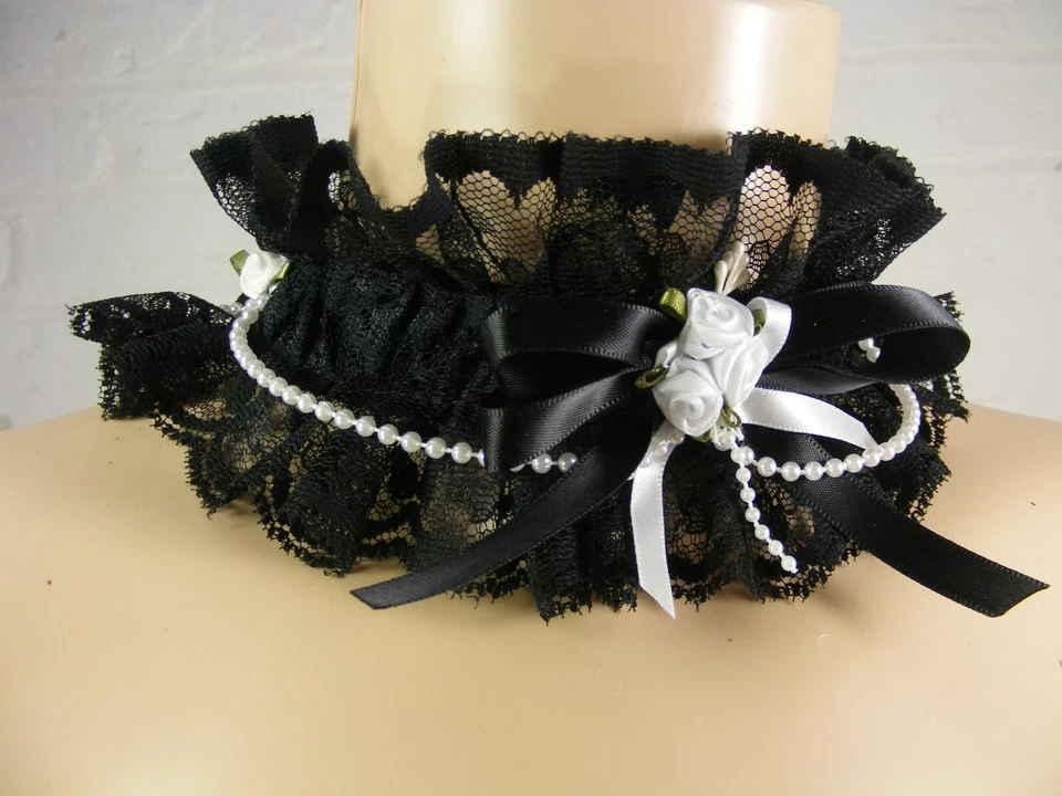 GARGANTILLA SISSY VICTORIANA GÓTICA ENCAJE NEGRO LOLITA DDLG DISFRAZ CAMPANA OPCIONAL  Foto 1 de 4
