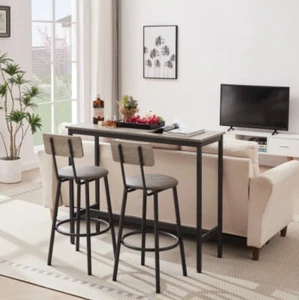 Bar Table Set Dining Sets with 2 Bar stools PU Soft seat with backrest, Grey - Picture 1 of 15