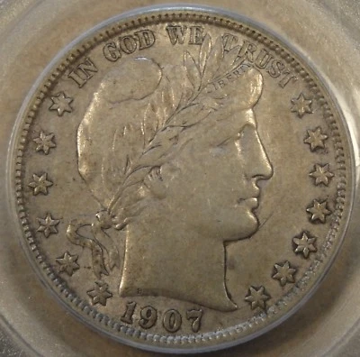 Medio dólar de peluquero 1907-S 50c certificado PCGS XF45 Foto 1 de 4